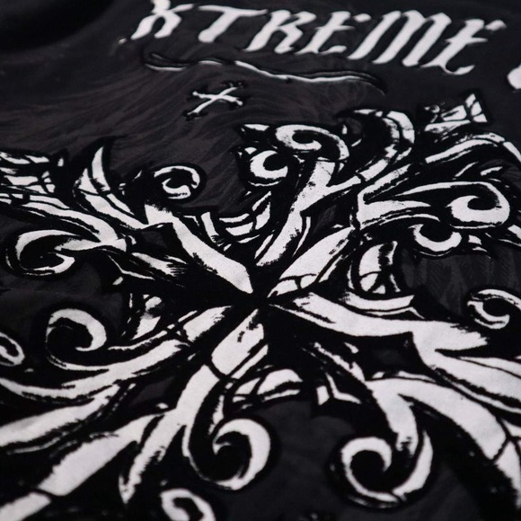 Xtreme Couture T Shirt Mens XL Black Graphic Print Cross Fleur Burnout - Picture 4 of 9